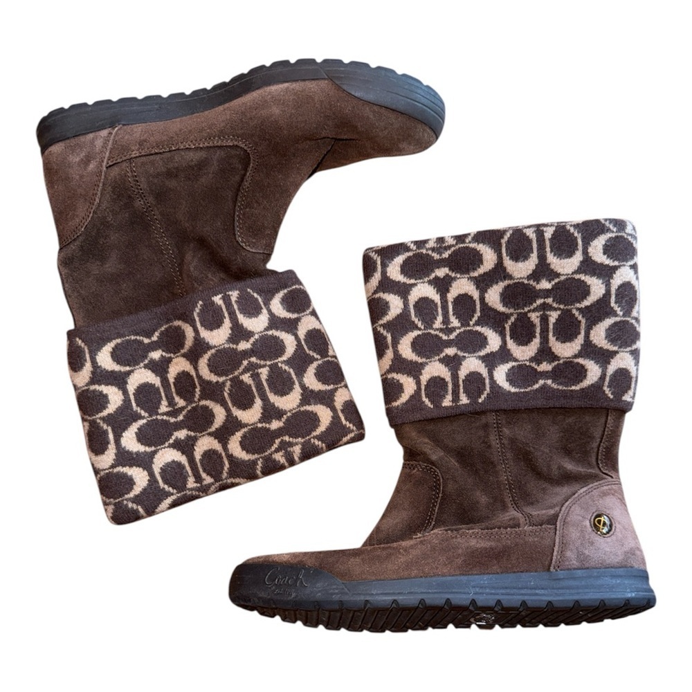 Coach Brown Winter Boots with Suede and Monogram Print - Picture 4 of 9